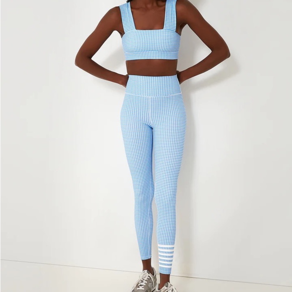 ADDISON BAY light blue gingham Bra and Leggings set SO GORGEOUS XS